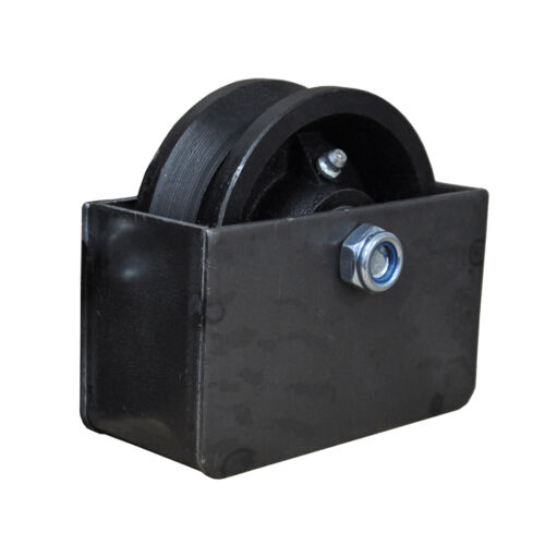[WH004] 4" Cast Iron V-Groove Pulley Wheel in Box, Powder Coated Black